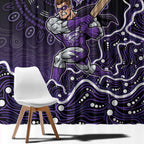 Hobart Hurricanes Cricket Mascot Window Curtain Aboriginal Dot Art Purple And Black Tribal Pattern
