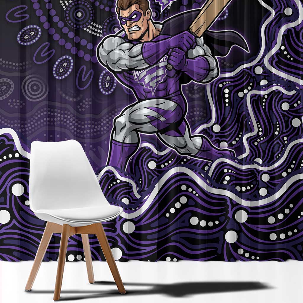 Hobart Hurricanes Cricket Mascot Window Curtain Aboriginal Dot Art Purple And Black Tribal Pattern