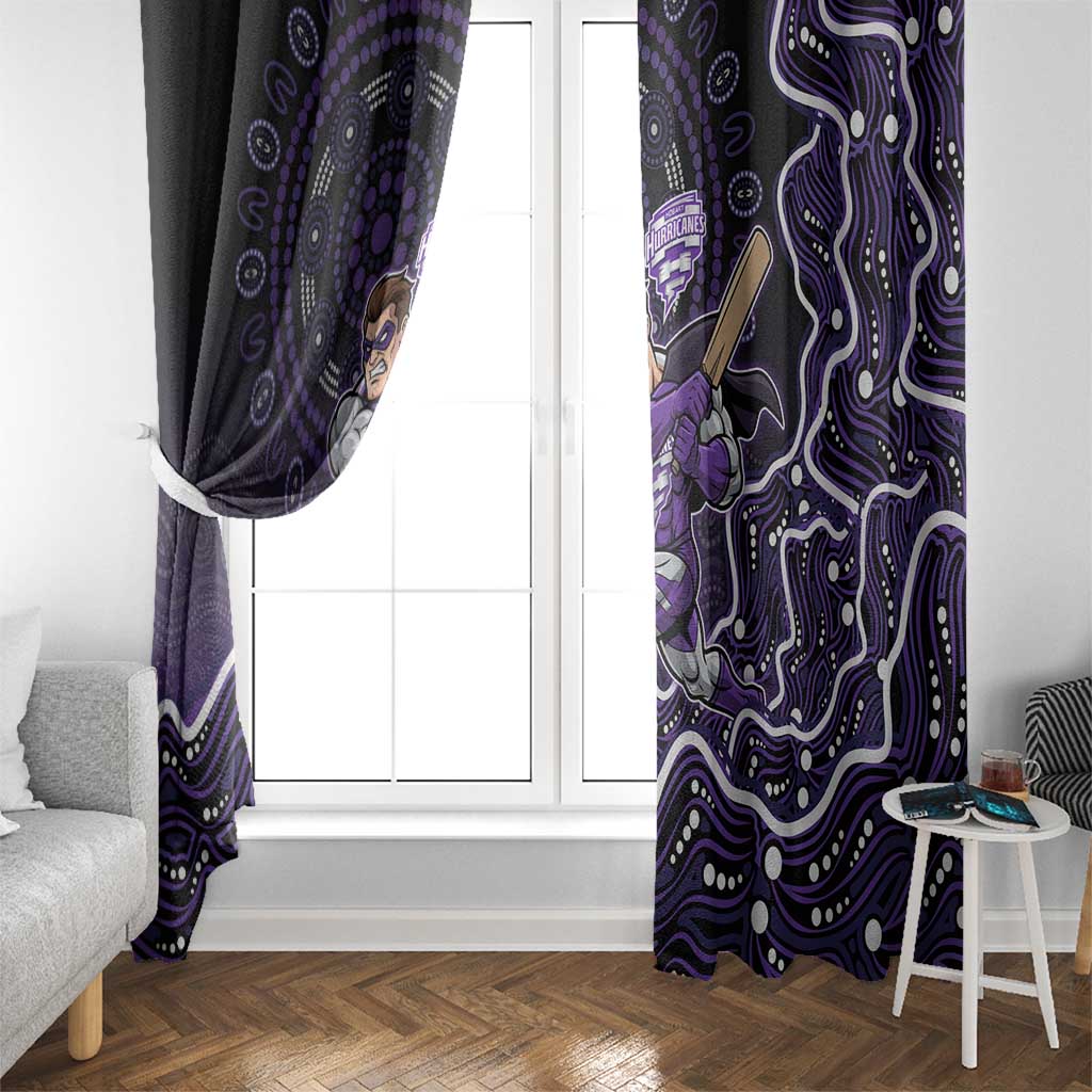 Hobart Hurricanes Cricket Mascot Window Curtain Aboriginal Dot Art Purple And Black Tribal Pattern