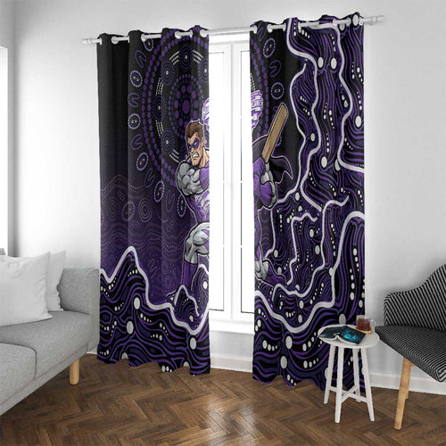 Hobart Hurricanes Cricket Mascot Window Curtain Aboriginal Dot Art Purple And Black Tribal Pattern