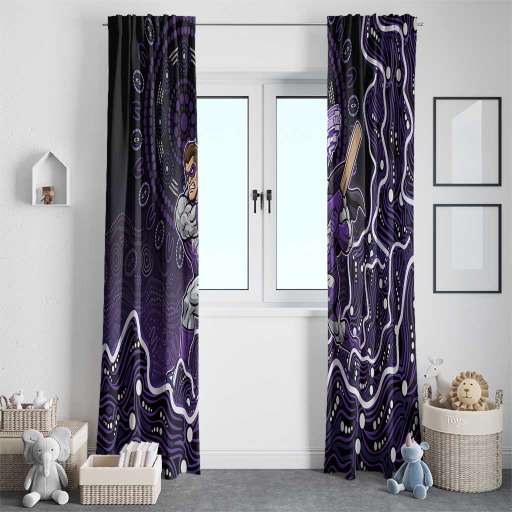 Hobart Hurricanes Cricket Mascot Window Curtain Aboriginal Dot Art Purple And Black Tribal Pattern
