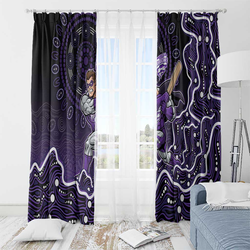 Hobart Hurricanes Cricket Mascot Window Curtain Aboriginal Dot Art Purple And Black Tribal Pattern