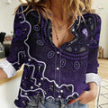 Hobart Hurricanes Cricket Mascot Women Casual Shirt Aboriginal Dot Art Purple And Black Tribal Pattern