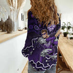 Hobart Hurricanes Cricket Mascot Women Casual Shirt Aboriginal Dot Art Purple And Black Tribal Pattern
