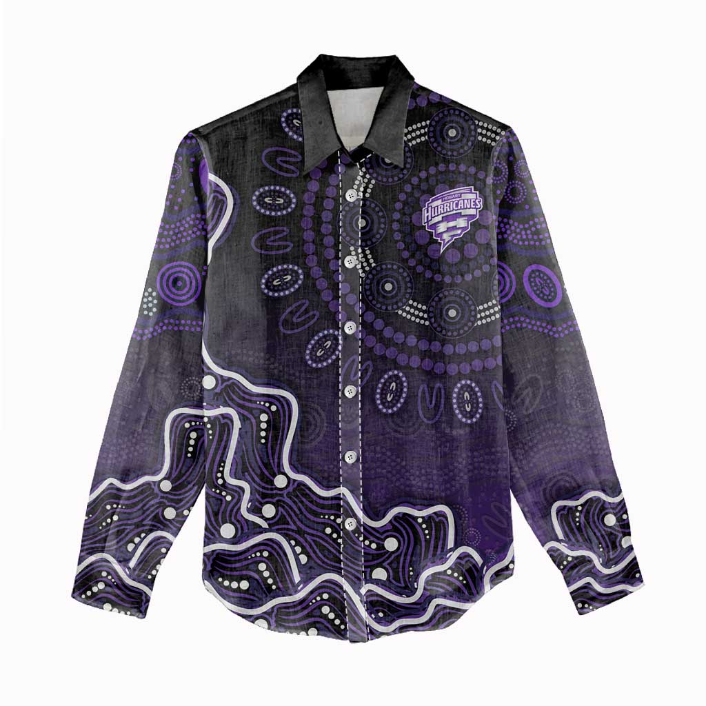 Hobart Hurricanes Cricket Mascot Women Casual Shirt Aboriginal Dot Art Purple And Black Tribal Pattern