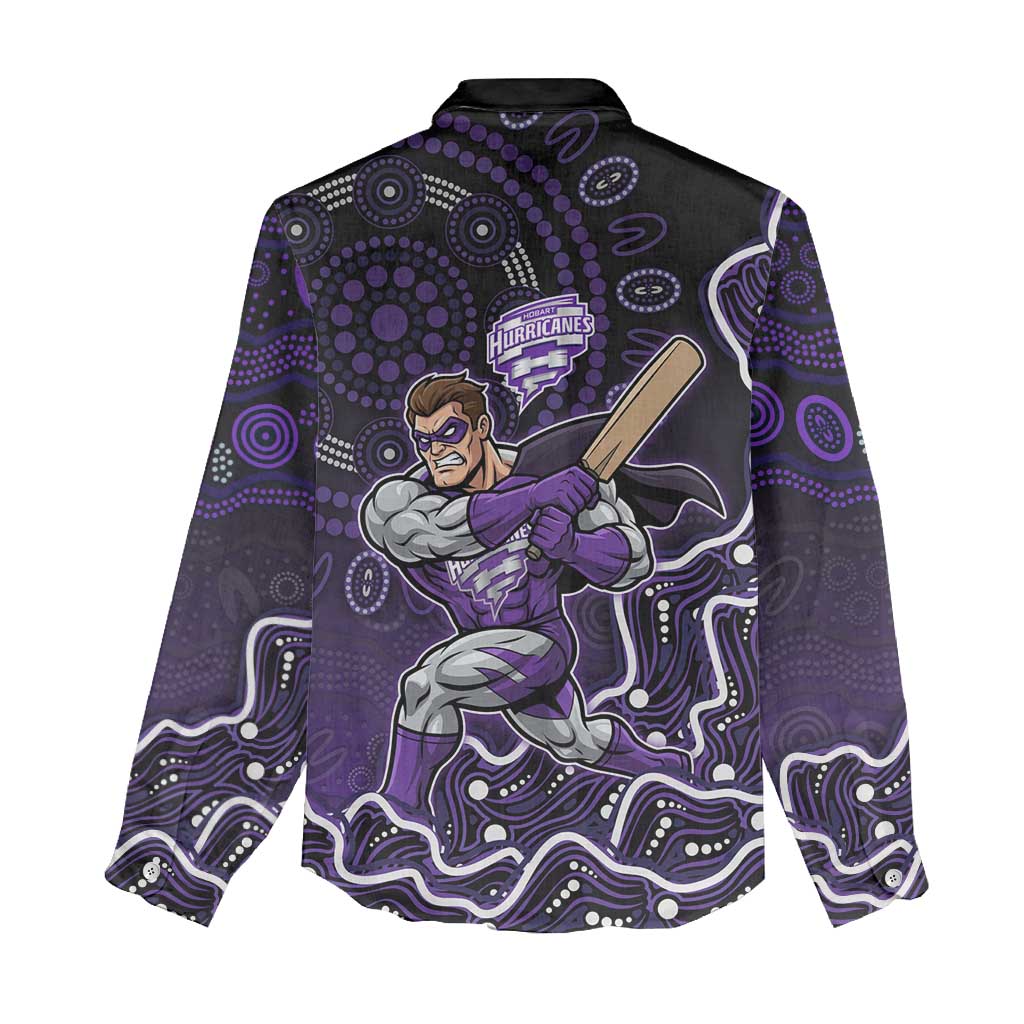 Hobart Hurricanes Cricket Mascot Women Casual Shirt Aboriginal Dot Art Purple And Black Tribal Pattern