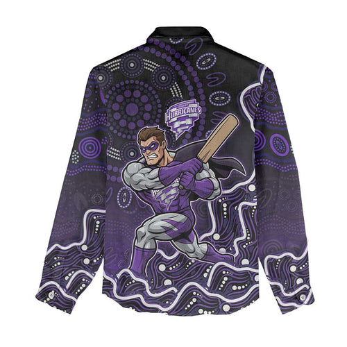 Hobart Hurricanes Cricket Mascot Women Casual Shirt Aboriginal Dot Art Purple And Black Tribal Pattern