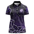Hobart Hurricanes Cricket Mascot Women Polo Shirt Aboriginal Dot Art Purple And Black Tribal Pattern