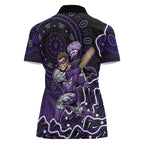 Hobart Hurricanes Cricket Mascot Women Polo Shirt Aboriginal Dot Art Purple And Black Tribal Pattern