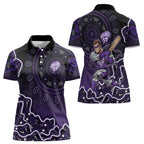 Hobart Hurricanes Cricket Mascot Women Polo Shirt Aboriginal Dot Art Purple And Black Tribal Pattern