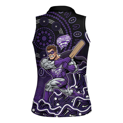 Hobart Hurricanes Cricket Mascot Women Sleeveless Polo Shirt Aboriginal Dot Art Purple And Black Tribal Pattern