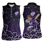 Hobart Hurricanes Cricket Mascot Women Sleeveless Polo Shirt Aboriginal Dot Art Purple And Black Tribal Pattern