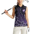 Hobart Hurricanes Cricket Mascot Women Sleeveless Polo Shirt Aboriginal Dot Art Purple And Black Tribal Pattern