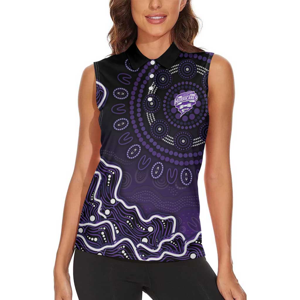 Hobart Hurricanes Cricket Mascot Women Sleeveless Polo Shirt Aboriginal Dot Art Purple And Black Tribal Pattern