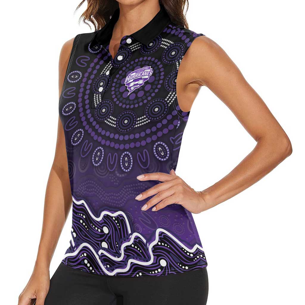 Hobart Hurricanes Cricket Mascot Women Sleeveless Polo Shirt Aboriginal Dot Art Purple And Black Tribal Pattern