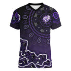 Hobart Hurricanes Cricket Mascot Women V-Neck T-Shirt Aboriginal Dot Art Purple And Black Tribal Pattern