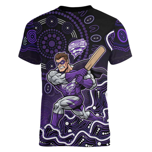 Hobart Hurricanes Cricket Mascot Women V-Neck T-Shirt Aboriginal Dot Art Purple And Black Tribal Pattern