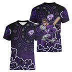 Hobart Hurricanes Cricket Mascot Women V-Neck T-Shirt Aboriginal Dot Art Purple And Black Tribal Pattern