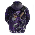 Hobart Hurricanes Cricket Mascot Zip Hoodie Aboriginal Dot Art Purple And Black Tribal Pattern