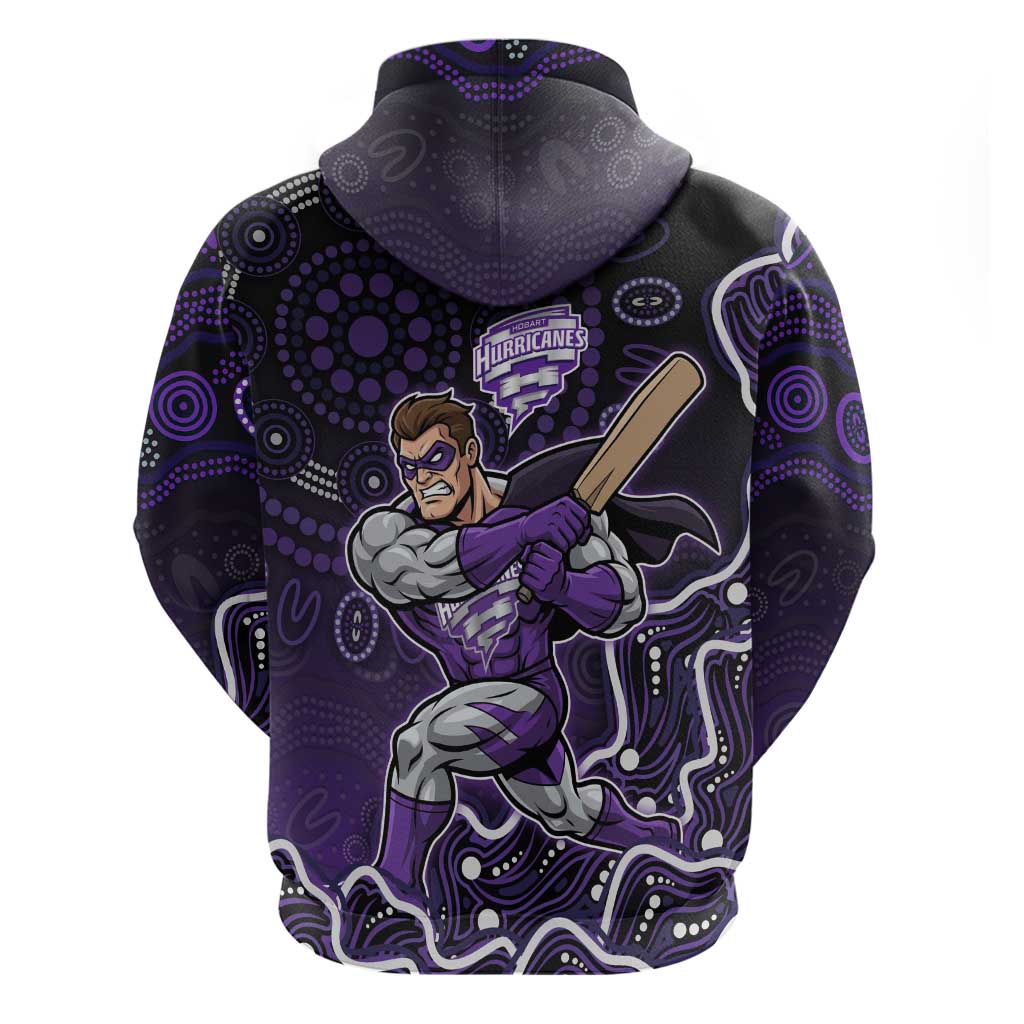 Hobart Hurricanes Cricket Mascot Zip Hoodie Aboriginal Dot Art Purple And Black Tribal Pattern