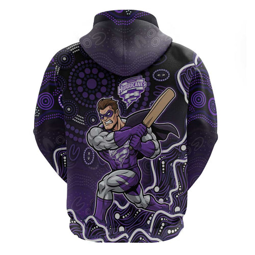 Hobart Hurricanes Cricket Mascot Zip Hoodie Aboriginal Dot Art Purple And Black Tribal Pattern