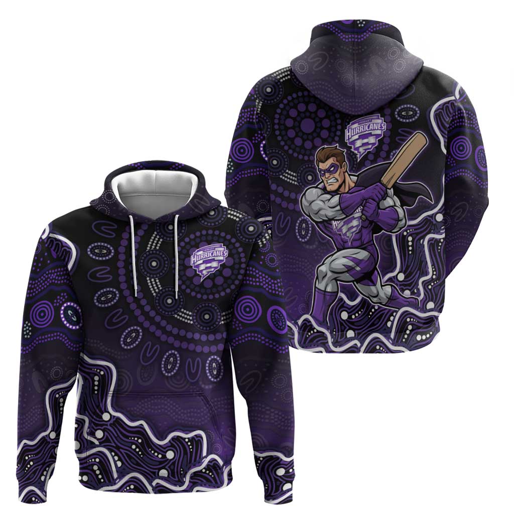 Hobart Hurricanes Cricket Mascot Zip Hoodie Aboriginal Dot Art Purple And Black Tribal Pattern