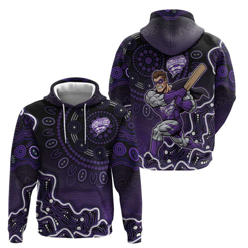 Hobart Hurricanes Cricket Mascot Zip Hoodie Aboriginal Dot Art Purple And Black Tribal Pattern