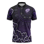 Hobart Hurricanes Cricket Mascot Zipper Polo Shirt Aboriginal Dot Art Purple And Black Tribal Pattern