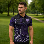 Hobart Hurricanes Cricket Mascot Zipper Polo Shirt Aboriginal Dot Art Purple And Black Tribal Pattern
