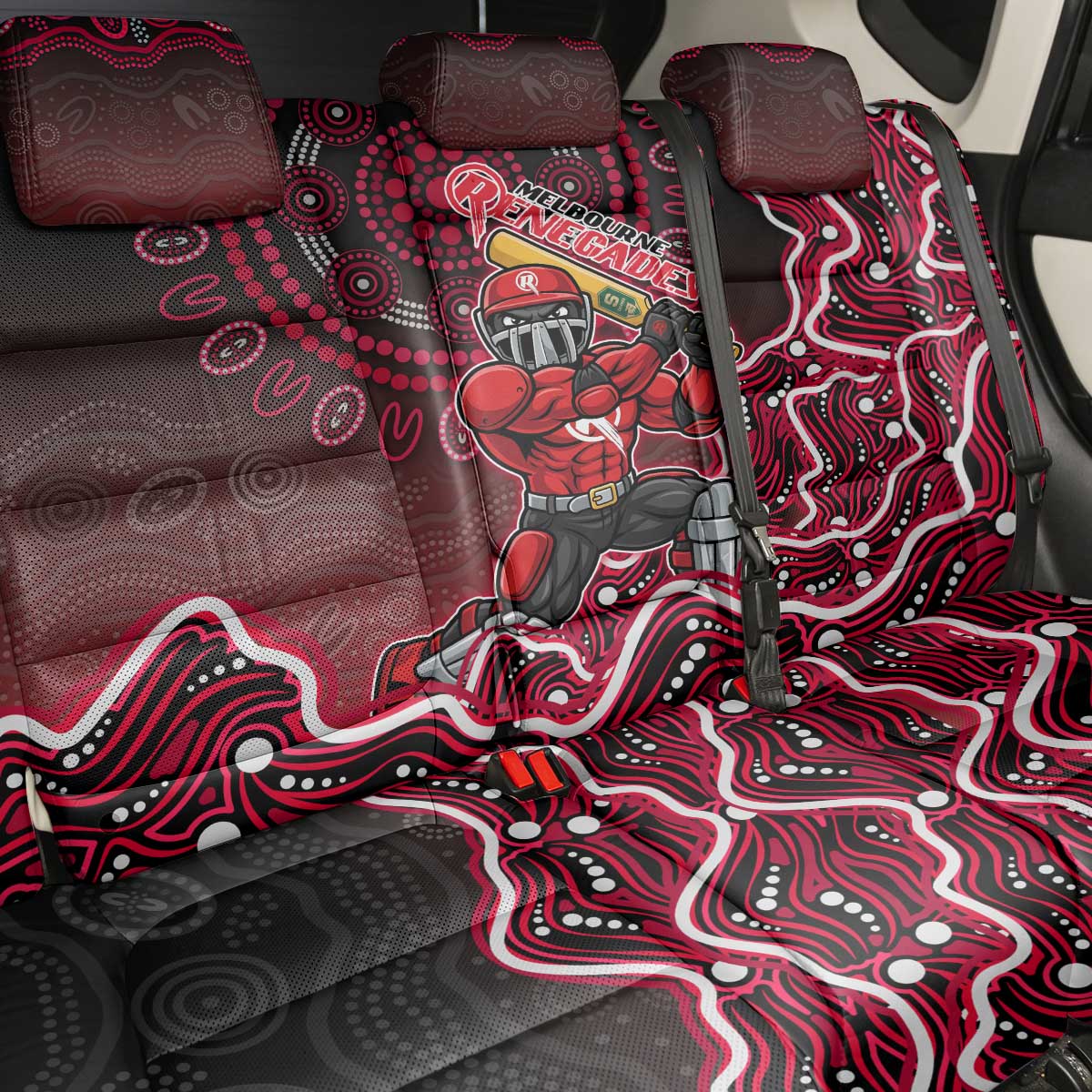 Melbourne Renegades Cricket Mascot Back Car Seat Cover Aboriginal Dot Art Red And Black Tribal Pattern
