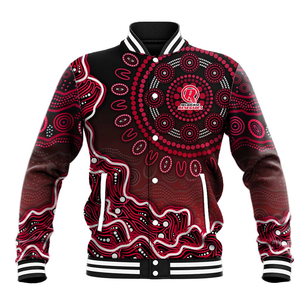 Melbourne Renegades Cricket Mascot Baseball Jacket Aboriginal Dot Art Red And Black Tribal Pattern