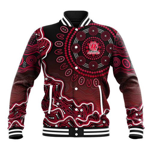 Melbourne Renegades Cricket Mascot Baseball Jacket Aboriginal Dot Art Red And Black Tribal Pattern