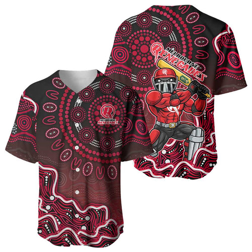 Melbourne Renegades Cricket Mascot Baseball Jersey Aboriginal Dot Art Red And Black Tribal Pattern