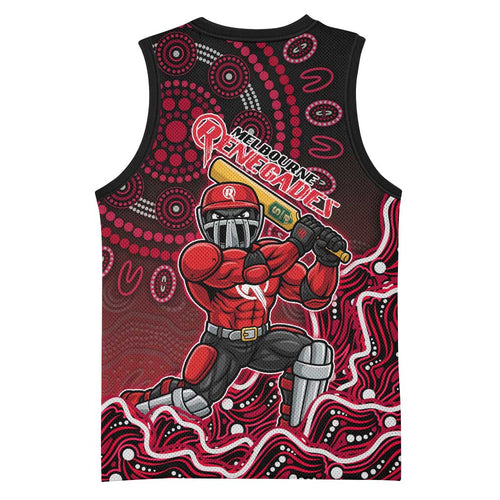 Melbourne Renegades Cricket Mascot Basketball Jersey Aboriginal Dot Art Red And Black Tribal Pattern