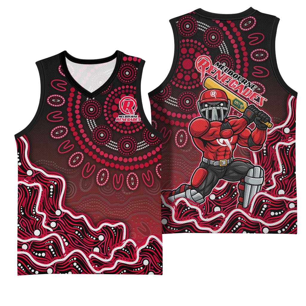 Melbourne Renegades Cricket Mascot Basketball Jersey Aboriginal Dot Art Red And Black Tribal Pattern