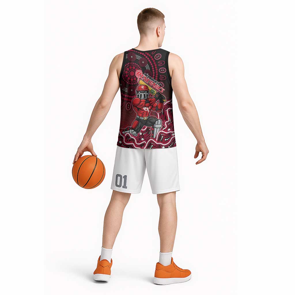 Melbourne Renegades Cricket Mascot Basketball Jersey Aboriginal Dot Art Red And Black Tribal Pattern