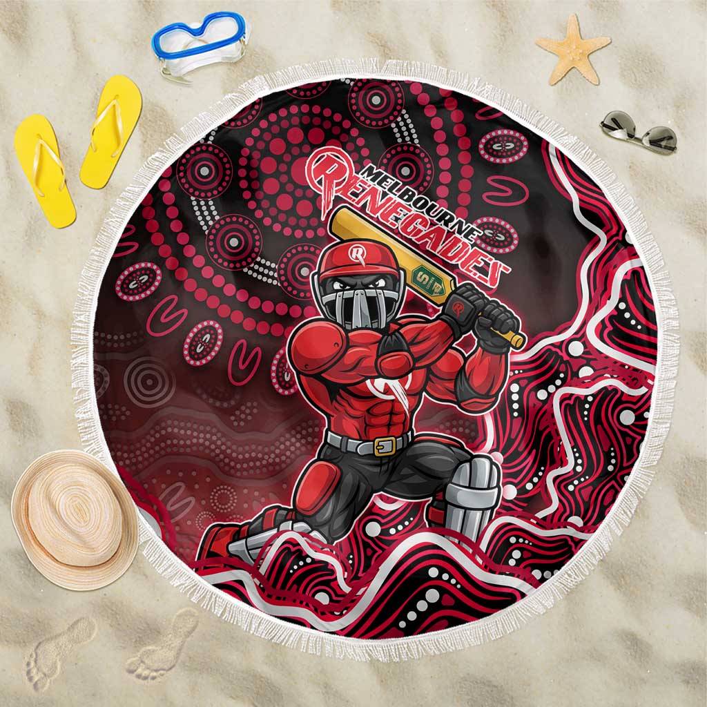 Melbourne Renegades Cricket Mascot Beach Blanket Aboriginal Dot Art Red And Black Tribal Pattern