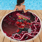 Melbourne Renegades Cricket Mascot Beach Blanket Aboriginal Dot Art Red And Black Tribal Pattern