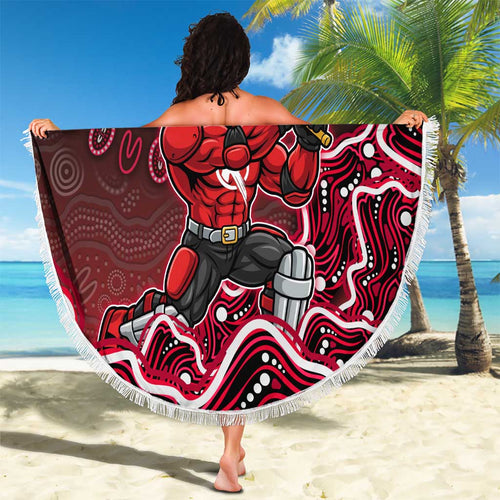 Melbourne Renegades Cricket Mascot Beach Blanket Aboriginal Dot Art Red And Black Tribal Pattern