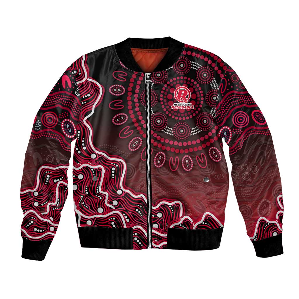 Melbourne Renegades Cricket Mascot Bomber Jacket Aboriginal Dot Art Red And Black Tribal Pattern