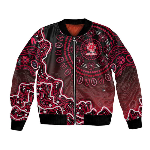 Melbourne Renegades Cricket Mascot Bomber Jacket Aboriginal Dot Art Red And Black Tribal Pattern