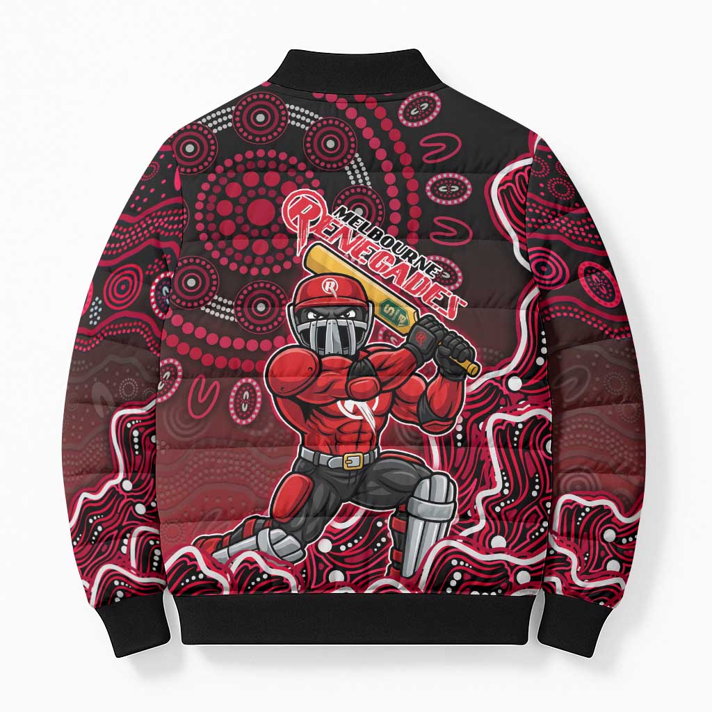 Melbourne Renegades Cricket Mascot Bomber Puffer Jacket Aboriginal Dot Art Red And Black Tribal Pattern