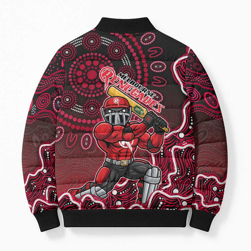 Melbourne Renegades Cricket Mascot Bomber Puffer Jacket Aboriginal Dot Art Red And Black Tribal Pattern