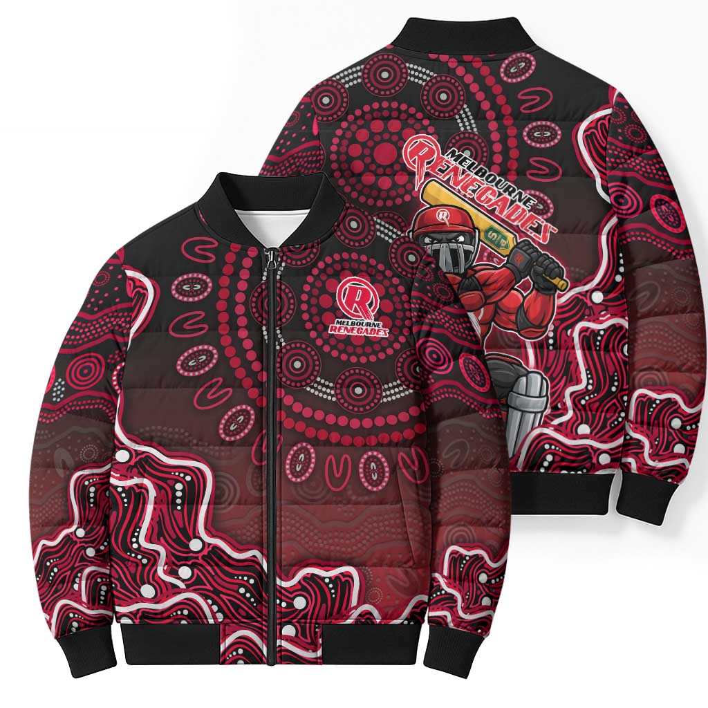 Melbourne Renegades Cricket Mascot Bomber Puffer Jacket Aboriginal Dot Art Red And Black Tribal Pattern