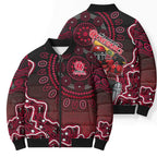 Melbourne Renegades Cricket Mascot Bomber Puffer Jacket Aboriginal Dot Art Red And Black Tribal Pattern