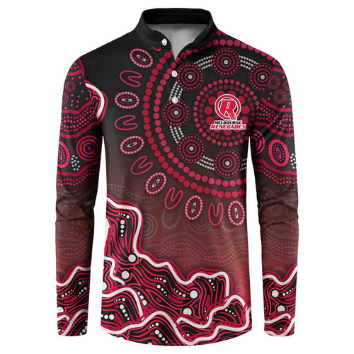 Melbourne Renegades Cricket Mascot Button Sweatshirt Aboriginal Dot Art Red And Black Tribal Pattern