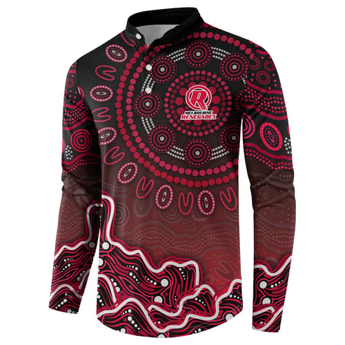 Melbourne Renegades Cricket Mascot Button Sweatshirt Aboriginal Dot Art Red And Black Tribal Pattern