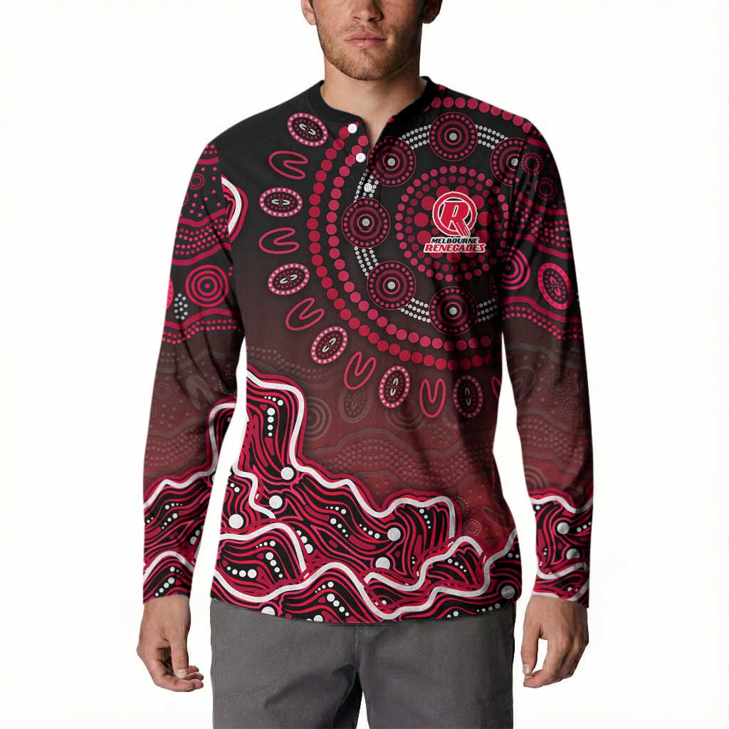 Melbourne Renegades Cricket Mascot Button Sweatshirt Aboriginal Dot Art Red And Black Tribal Pattern