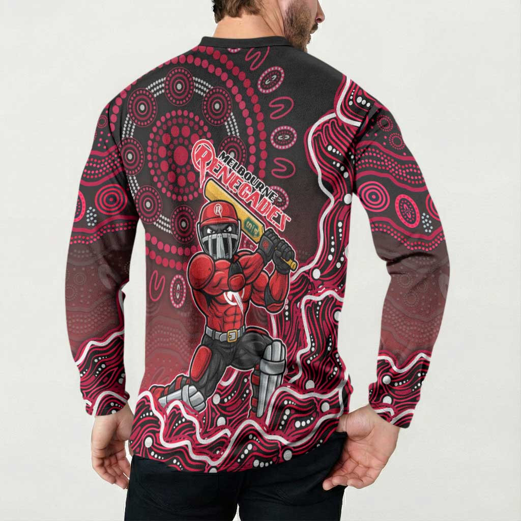Melbourne Renegades Cricket Mascot Button Sweatshirt Aboriginal Dot Art Red And Black Tribal Pattern