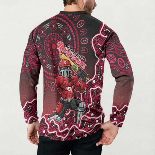 Melbourne Renegades Cricket Mascot Button Sweatshirt Aboriginal Dot Art Red And Black Tribal Pattern
